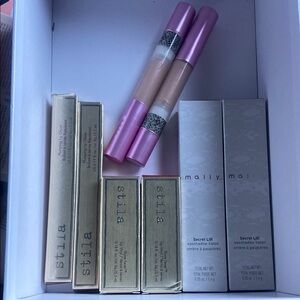 Stila & Mally Cosmetic Makeup Bundle; Lip Glaze Lip Vinyl & Eyeshadow Sticks